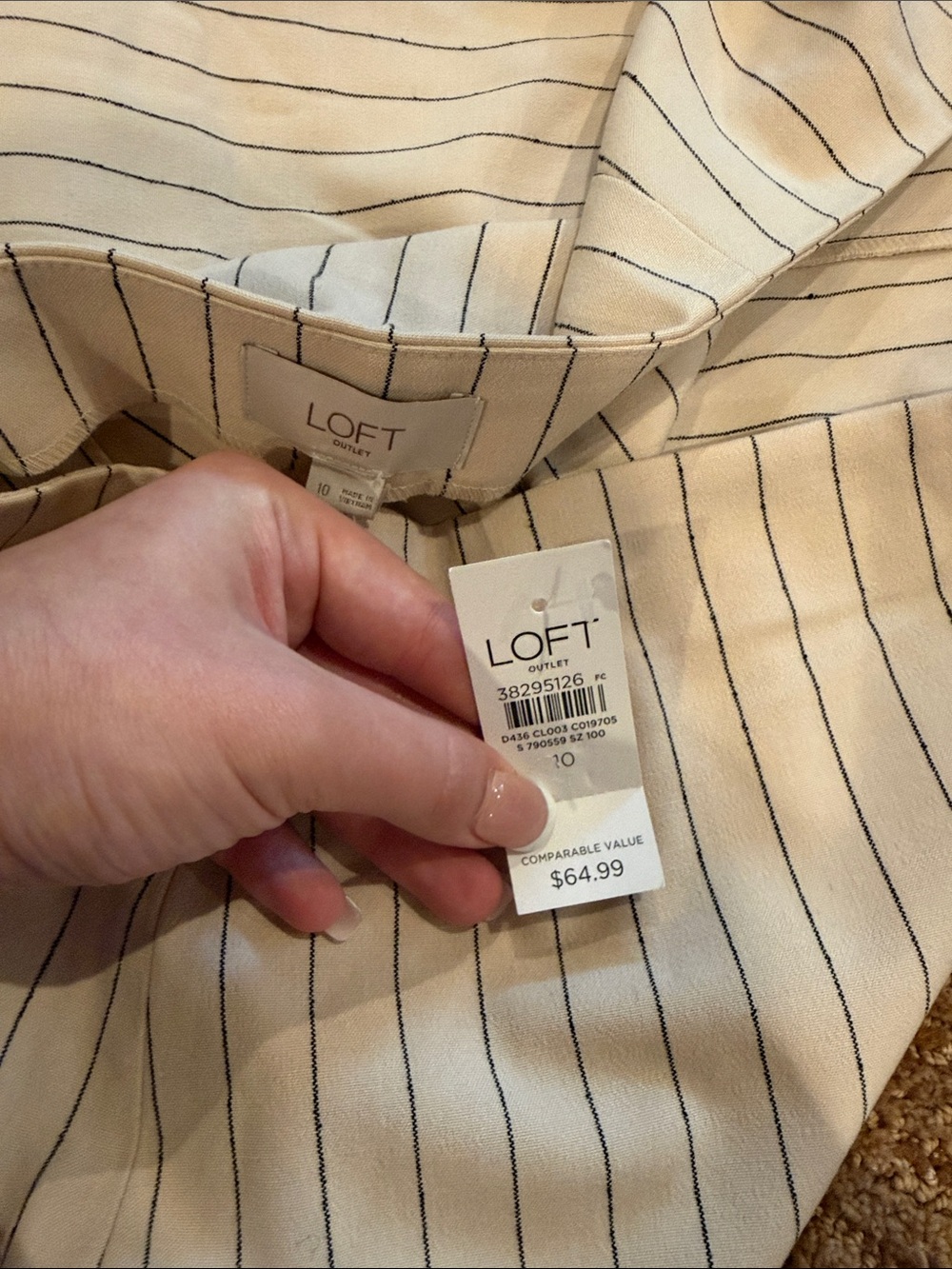 LOFT Cream Mini Skirt with Navy Pinstripes - Picture 3 of 3
